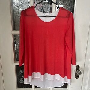 Peter Nygard Coral and White Layered Blouse | Layered Looks | Size Small